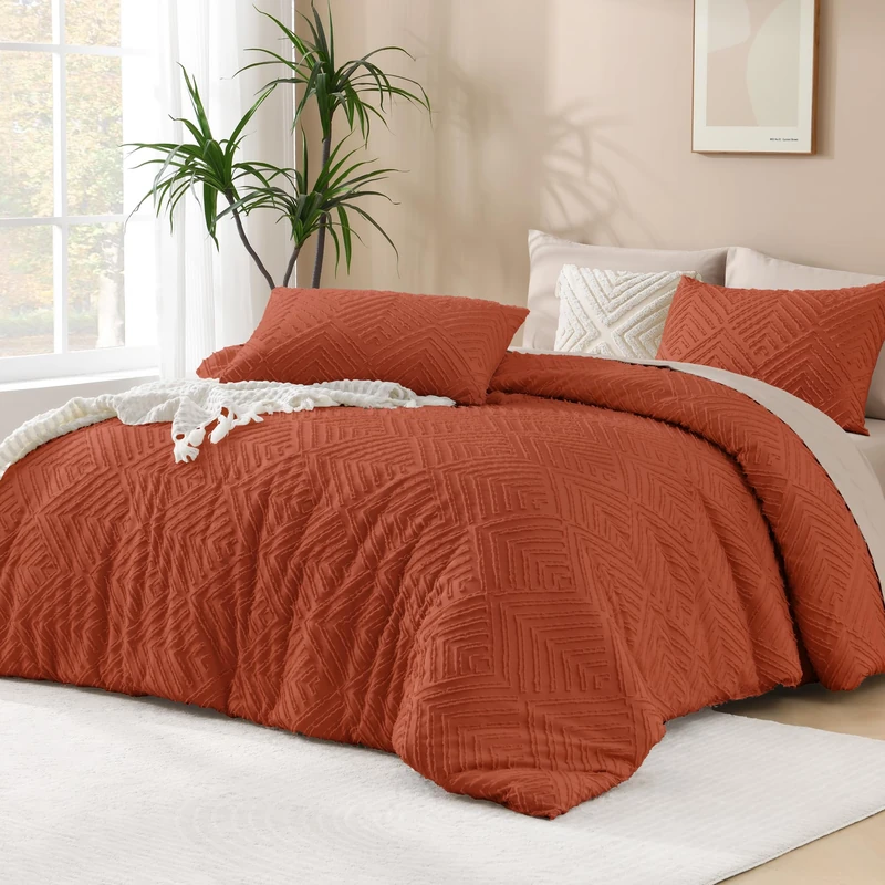 Andency Burnt Orange California King Comforter Set, 3 Pieces Terracotta Boho Tufted Cal King Bed Comforter, Oversized Soft Lightweight Down Alternative Bedding Set (104x96In, 2 Pillowcases)