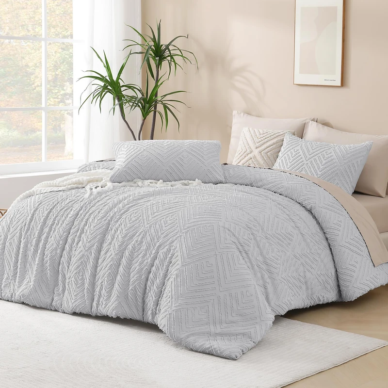 Andency - 3 Piece Light Grey Comforter Set