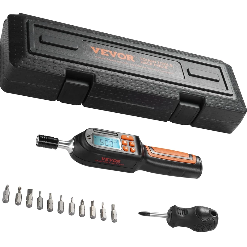 VEVOR Digital Torque Screwdriver, 1/4" Drive Wrench With LCD, 2.65-70.67 in-lbs Range, 0.01 N.m Increment, Bits & Case Included