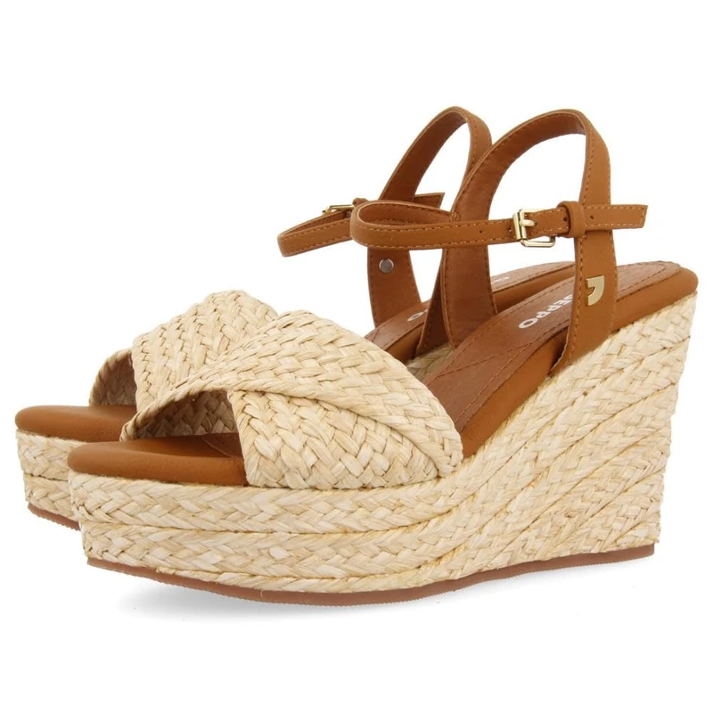 GIOSEPPO ALLKAJ Women's Natural Color Raffia Sandals with Wedge and Platform, natural, 5 UK