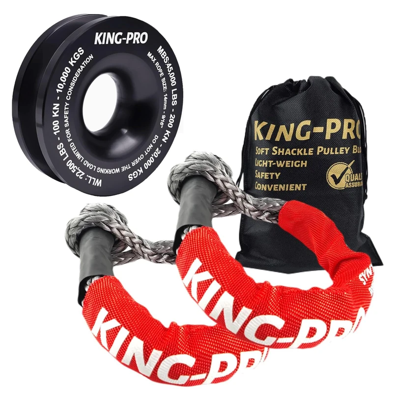 KING-PRO Recovery Ring 7/16"x20" 2PCS Soft Shackle 35,000lbs Breaking Strength with Ring 45,000lbs for Full-Size Truck Large SUVs Offroad Vehicels (2 Shackle and a Ring)