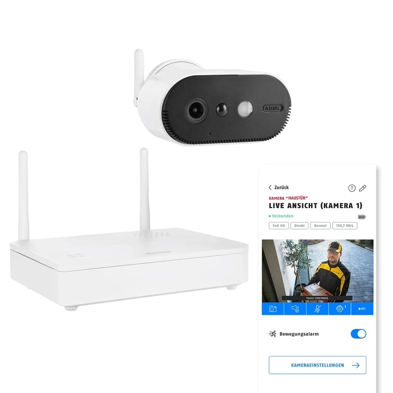ABUS battery-powered camera Pro with base station PPIC91000 Smart wireless surveillance camera with white light LED, person detection, individual push notification, 2-way audio and free mobile app