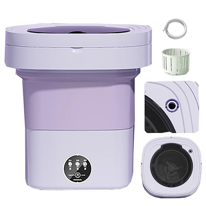 Portable Washing Machine, Mini Washing Machine Foldable, 15l Large Capacity, for Camping, Rv, Travel, Small Spaces, Lightweight and Easy to Carry (Color : Purple)