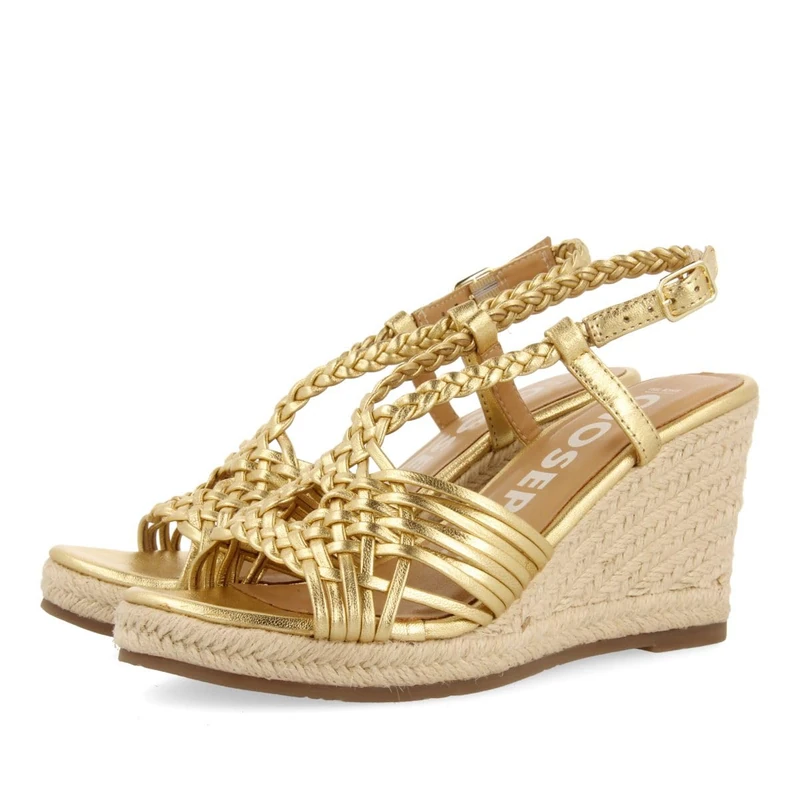GIOSEPPO GLIDE WOMEN'S WHITE STRAP LEATHER HIGH JUTE WEDGE SANDALS, Dark Gold, 5 UK