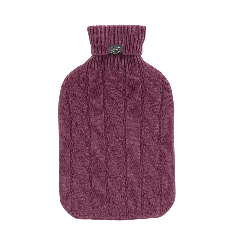 Fashy Hot Water Bottle Knitted Cover Cashmere Burgundy 2 L