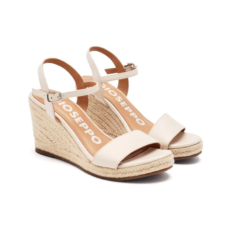 GIOSEPPO Black Leather Sandals with Jute Wedge for Women ZHEPE, ivory white, 6 UK - Image 1