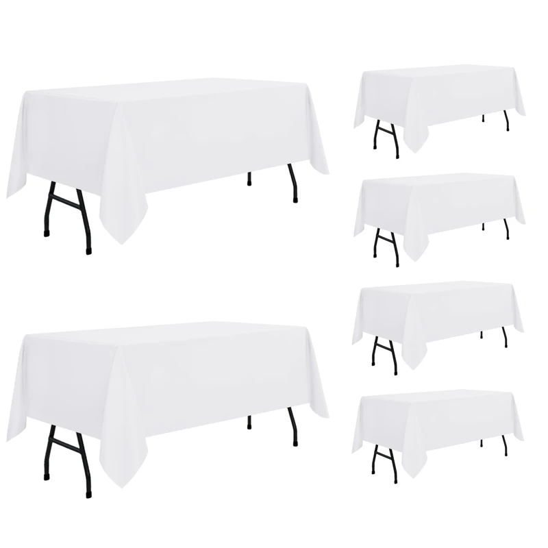 sancua 6 Pack White Tablecloth 60 x 84 Inch, Rectangle Table Cloth for 4ft Table - Stain and Wrinkle Resistant Washable Polyester Table Cover for Dining Wedding Banquet Party Buffet Restaurant
