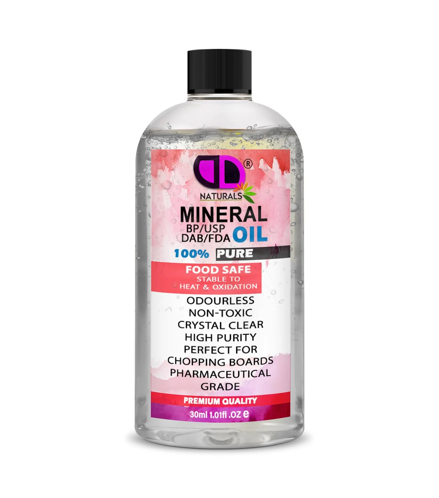 Pure Mineral Oil Premium Food Safe, Chopping Board Oil, Cutting Board, Worktop, Butcher Blocks, Countertops Wood, Slate, Stone- Tasteless, odourless & Clear (30ml Cap)