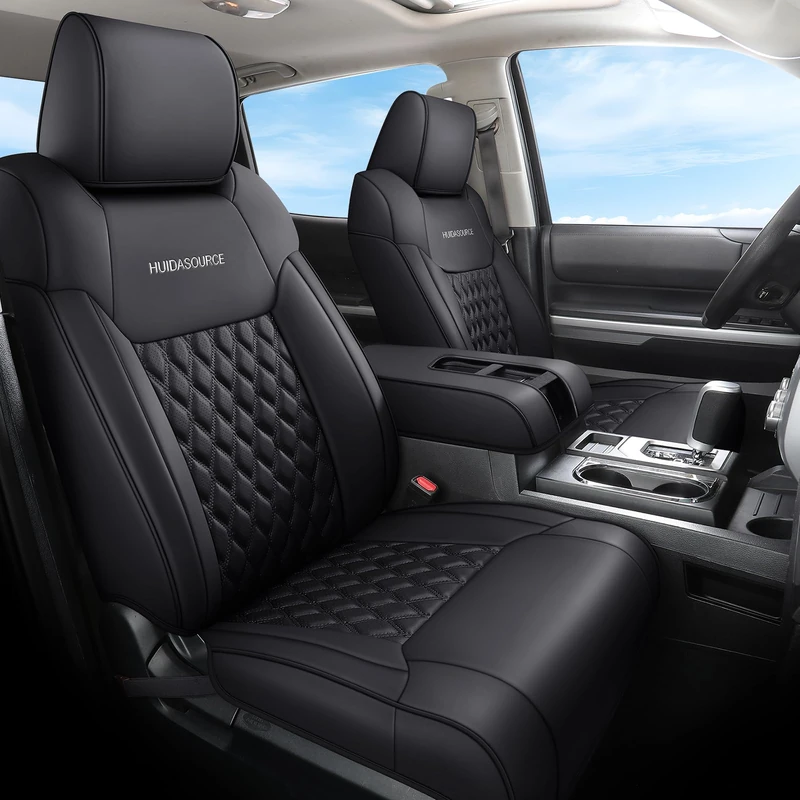 Huidasource Car Seat Covers for Dodge Ram, Front & Rear Full Set Waterproof Leather Pickup Truck Seat Cushion Protector Custom Fit for 2019-2023 ram 1500 2500 3500 Crew/Mega Cab(Full Set/Black)