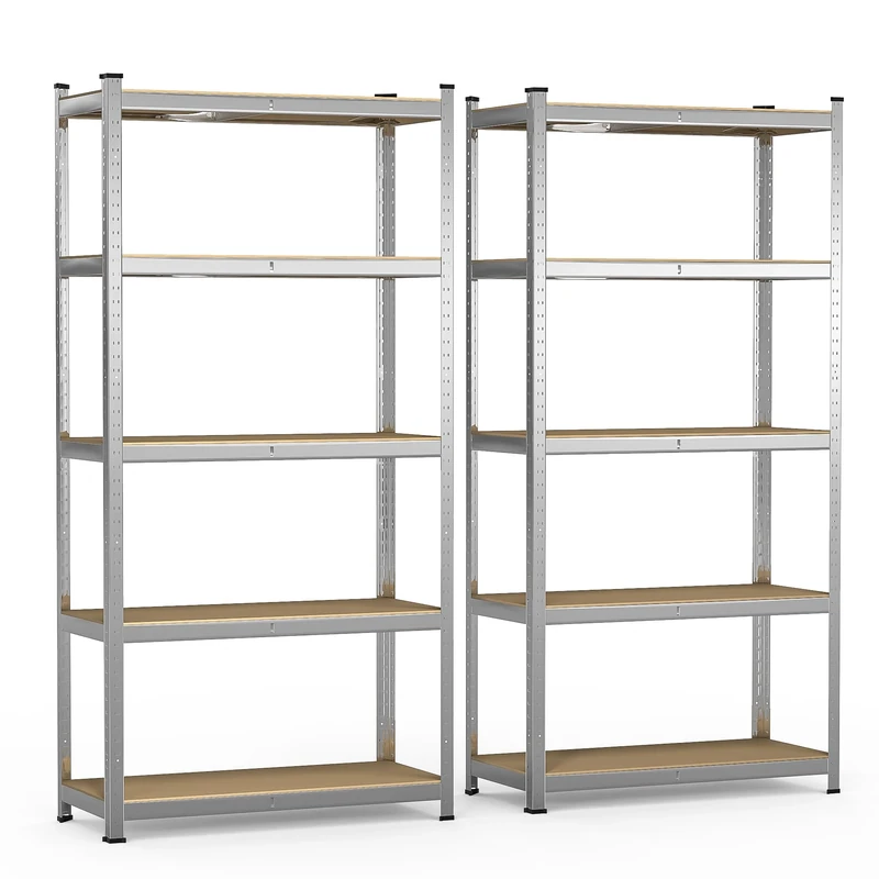 VOUNOT® 5-Tier Heavy Duty Shelving Units, Set of 2 Metal Storage Racking for Garage, Shed, Workshop & Warehouse, Freestanding Shelves, Load Capacity 1250 kg, 180 x 90 x 40 cm