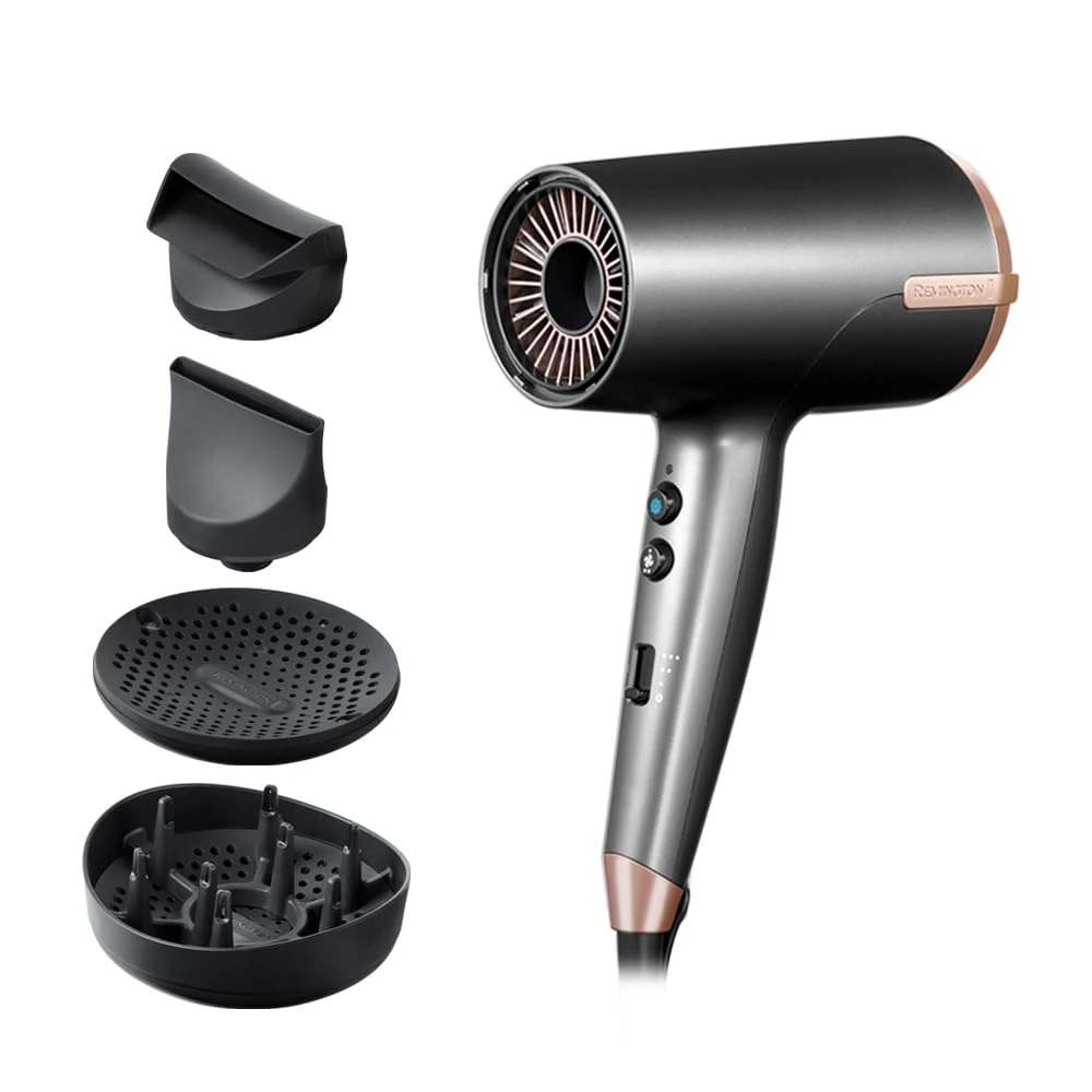 Remington Ionic Hair Dryer [120 km/h Blowing Power, Fast Drying] ONE Dry&Style (4 Attachments: Anti-Pilling, 2 Diffusers, Extra Wide Slim Nozzle, 8 Heat Settings and Speeds) Hair Dryer D6077