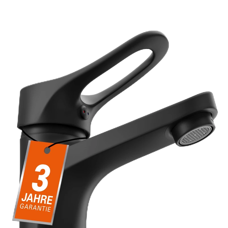 EISL NI075VEB Verona Bathroom Faucet, Mixer Tap for Basin, Single Lever Bathroom Faucet, Washbasin Tap Black with Pull Rod and Drain, Sink Faucet, Matt Black