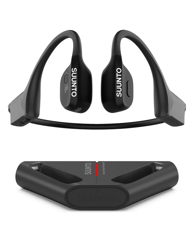 SUUNTO Wing Bone Conduction Headphones, Open-Ear Bluetooth Earphone with Advanced Head Control, 30H Playtime with Mics & LED Lights, Chargebank Attached, IP67 Waterproof for Running & Workouts, Black