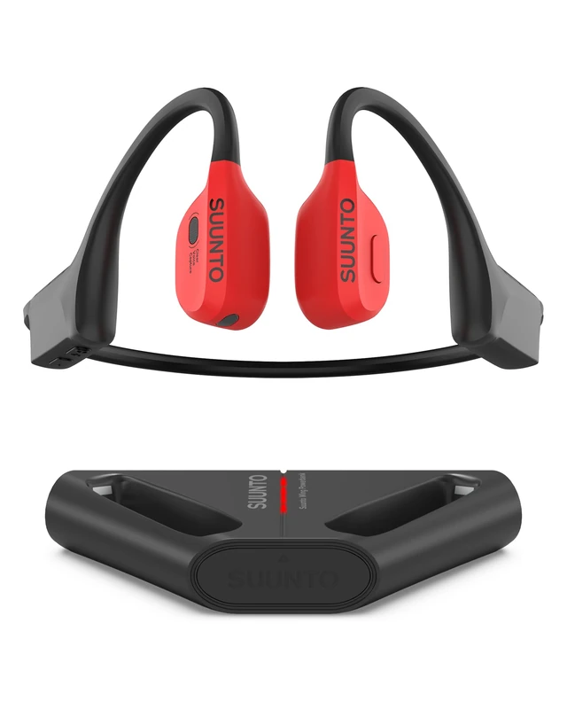 SUUNTO Wing Bone Conduction Headphones, Open-Ear Bluetooth Earphone with Advanced Head Control, 30H Playtime with Mics & LED Lights, Chargebank Attached, IP67 Waterproof for Running & Workouts, Red - Image 1