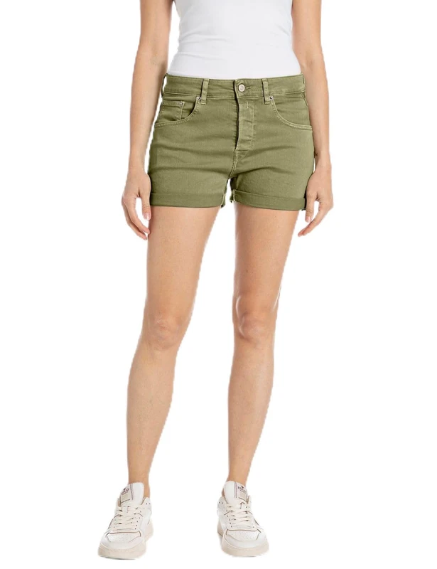 Replay women's jeans shorts with stretch, green (Light Military 833), 25W