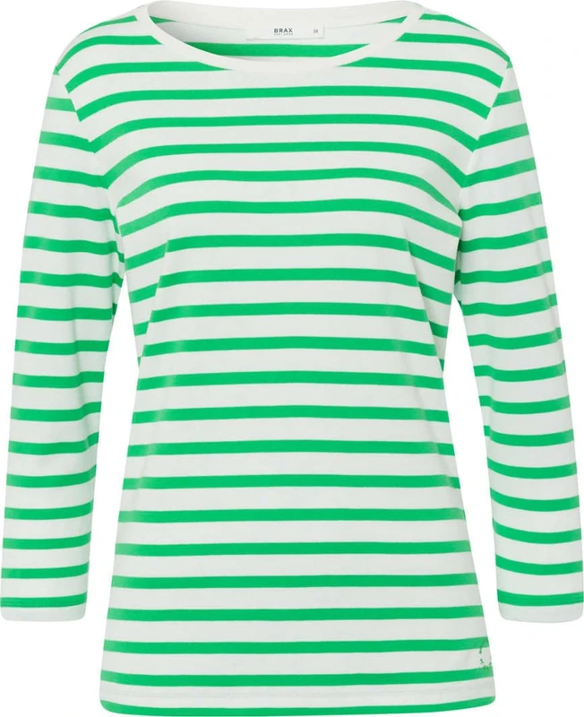 Brax Women's Style Colletta Interlock Light Striped Long Sleeve Shirt, apfelgrün, 14 - Image 1