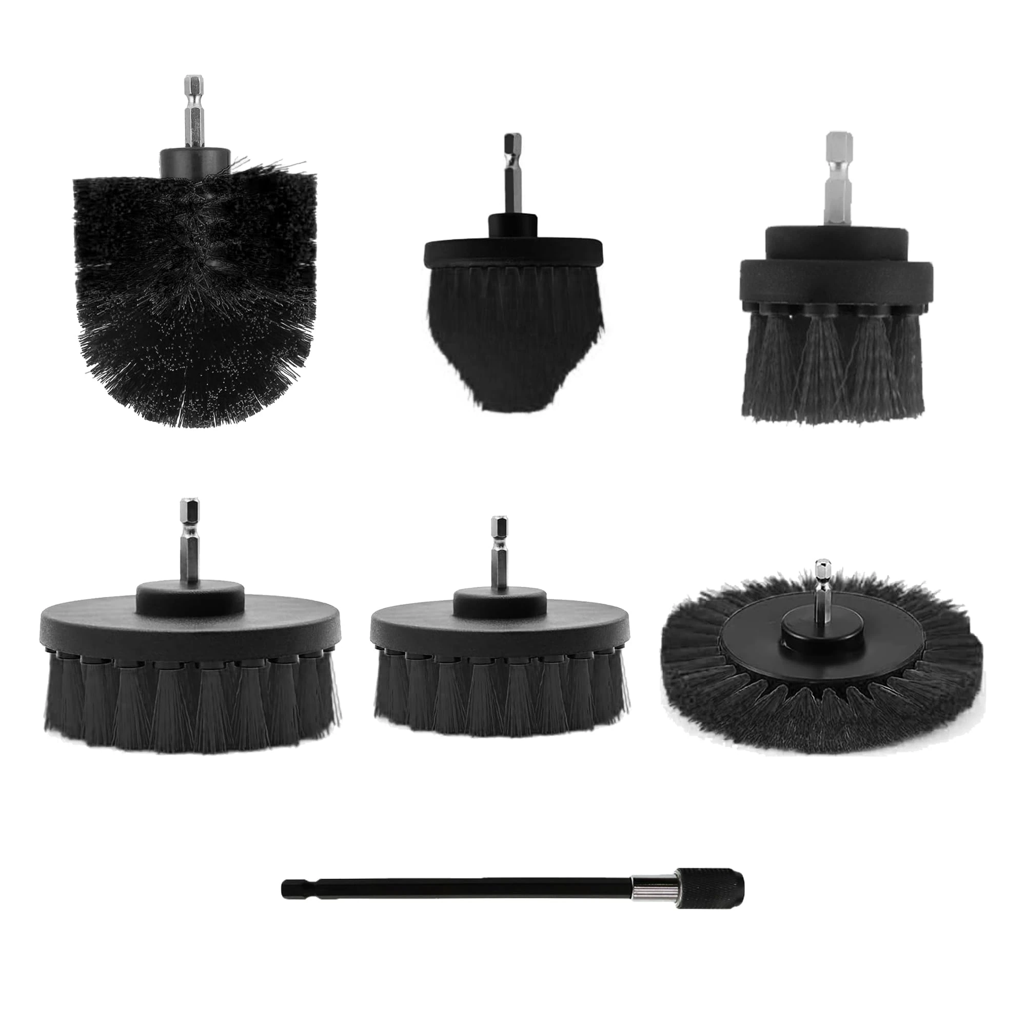 Drill Brushes Brush Attachment - 7 Pack Electric Drill Brush Kit - Great for Pool Tile, Bathroom Toilet, Ceramic Marble Car Automotive (Black 7 Pack)