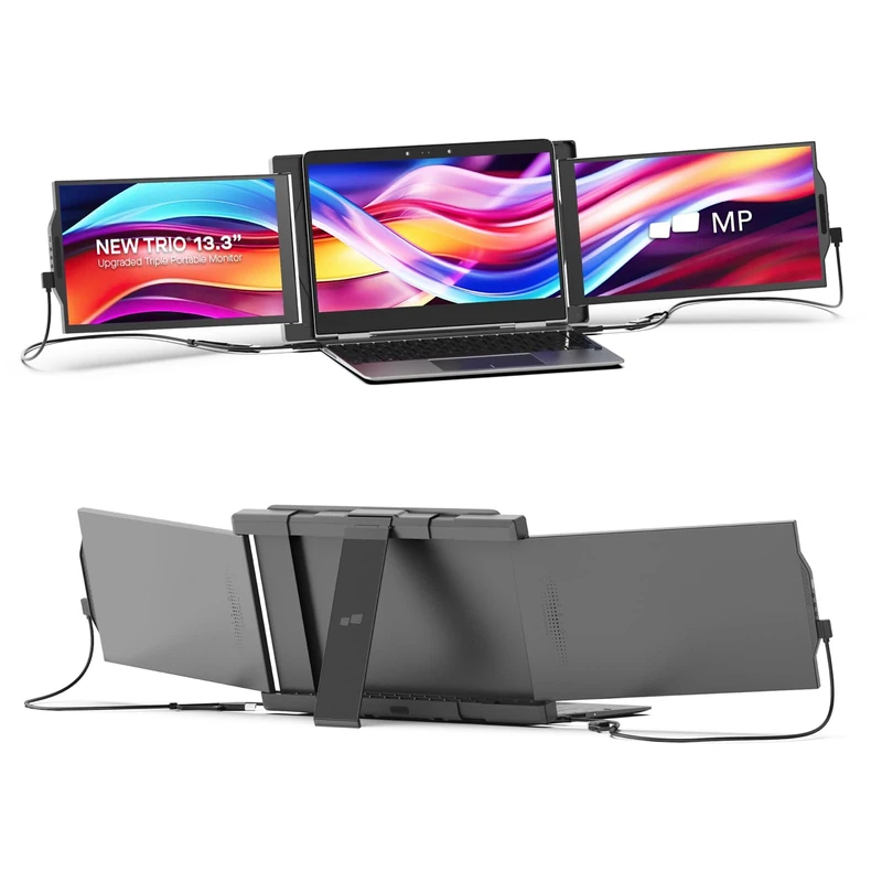 Mobile Pixels Trio (Tri-screen) 13.3'' FHD 1080p Laptop Screen Extender, USB Type-C/HDMI Ports, Portable Monitor for 13" to 14" Laptops, Compatible with macOS/Windows/Apple (Black)…