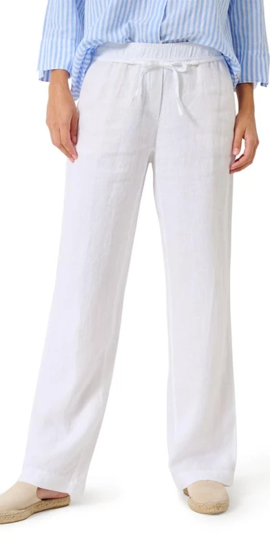 BRAX Women's Style Farina Linen Trousers with Casual Silhouette Slacks, White, 34W x 30L