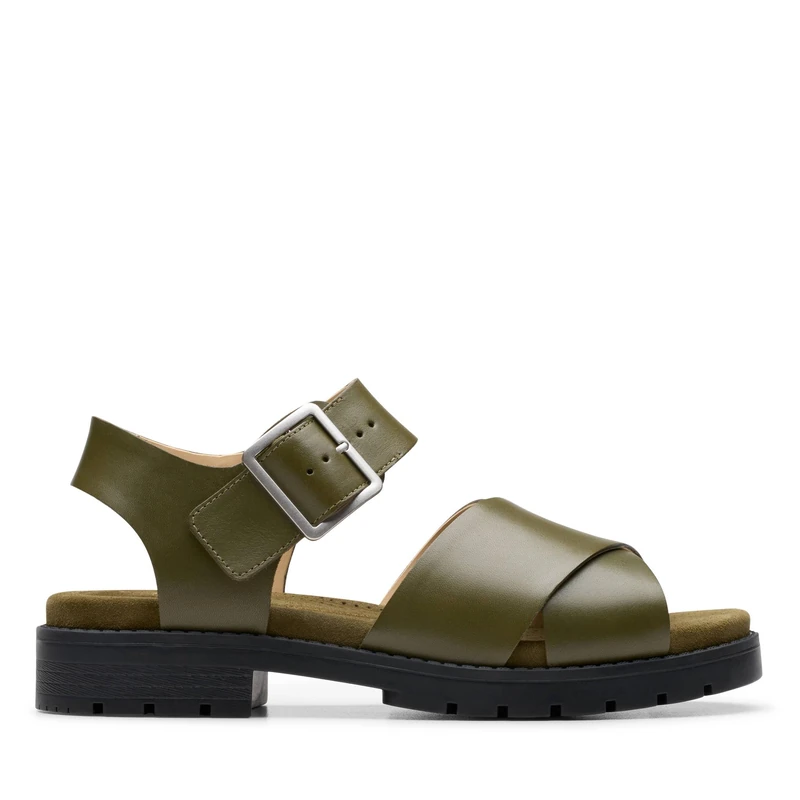 Clarks Womens Orinoco Cross Sandal, Dark Olive Lea, 4.5 UK
