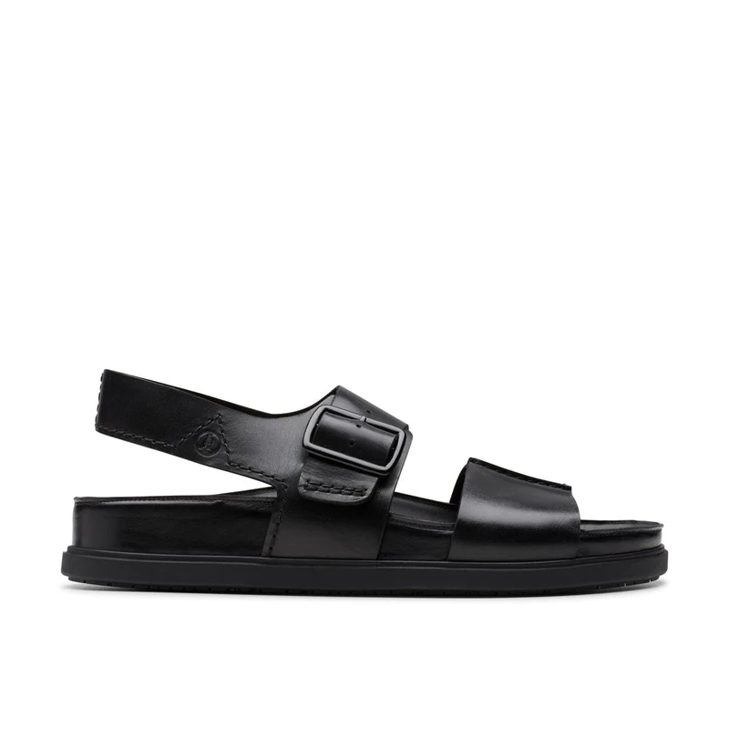 Clarks Men's Torford Strap Flat Sandal, Black Leather, 9.5 UK