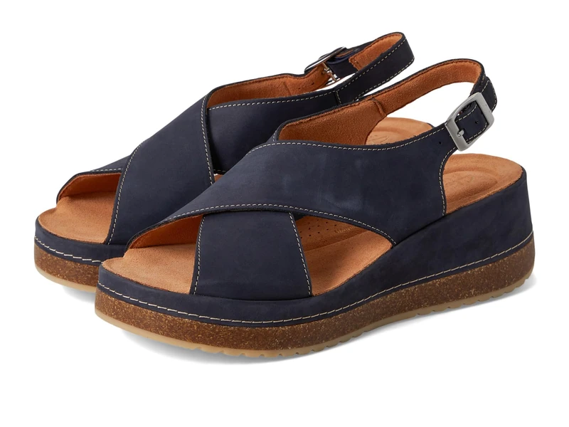 Clarks Kassanda Step Womens Navy Nubuck Platform Sandals - 6 - Image 1