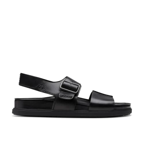 Clarks Men's Torford Strap Flat Sandal, Black Leather, 7 UK