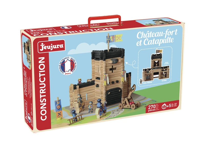 Jeujura - Castle Fort and Catapult – 20 pieces – Building Games in Cardboard Case – Agility – Creativity – Handling – Catalogue Included – 8028