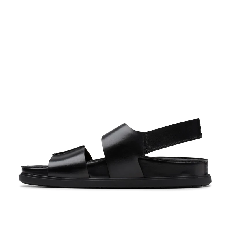 Clarks Men's Torford Strap Flat Sandal, Black Leather, 6 UK