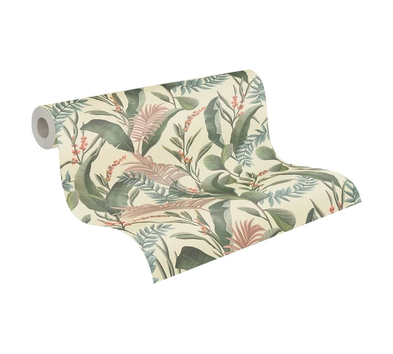 Livingwalls Wallpaper Cream Green - Wallpaper Living Room Bedroom 394361 - Non-Woven Wallpaper Jungle - 10.05 m x 0.53 m for 5.33 m² - Made in Germany