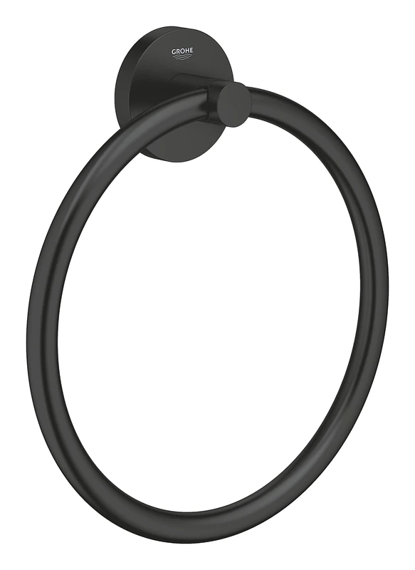 GROHE Start QuickFix Towel Ring (Metal, Concealed Fastening, Including Screws and Dowels, Extra Easy to Fit QuickGlue), Size 200 mm, Matt Black, 411742430