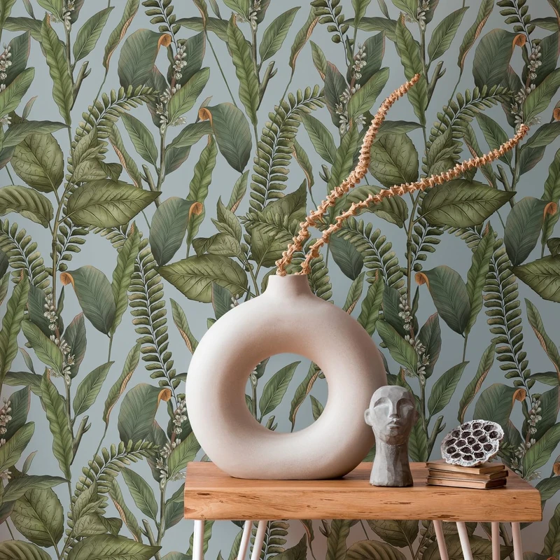 Livingwalls Wallpaper Blue Green - Wallpaper Living Room Bedroom 394133 - Non-Woven Wallpaper Plants - 10.05 m x 0.53 m for 5.33 m² - Made in Germany