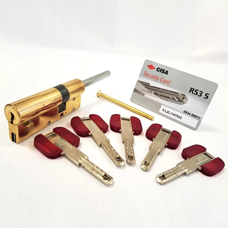 CISA 10L3S790066CLC5; RS3 S European Cylinder; Polished Brass, 50/30 mm; Ready for Knob Assembly; Long Neck