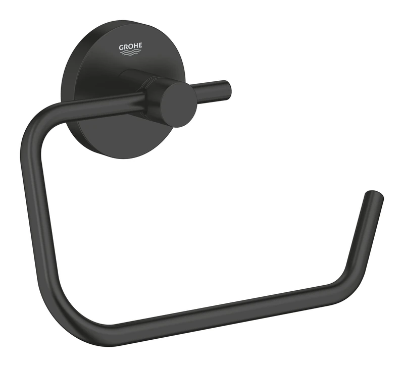 GROHE Start QuickFix Toilet Roll Holder Without Cover (Metal, Concealed Fastening, Including Screws and Dowels, Extra Easy to Fit QuickGlue), Size 44 x 119 mm, Matt Black, 412002430