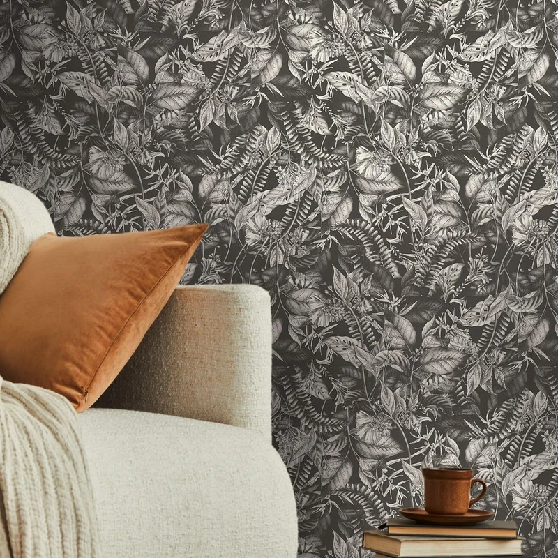 Non-Woven Wallpaper Jungle Black White - Wallpaper Living Room Bedroom 394252 - Floral Wallpaper - 10.05 m x 0.53 m for 5.33 m² - Made in Germany