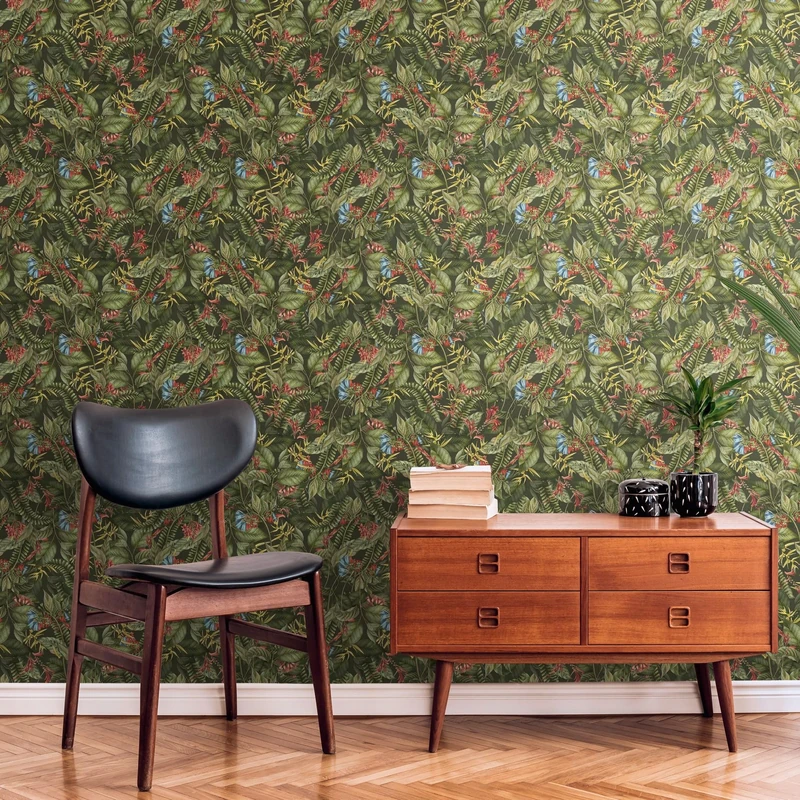 Livingwalls 394251 Non-Woven Wallpaper Jungle Green Wallpaper Living Room Bedroom Floral 10.05 m x 0.53 m for 5.33 m² Made in Germany