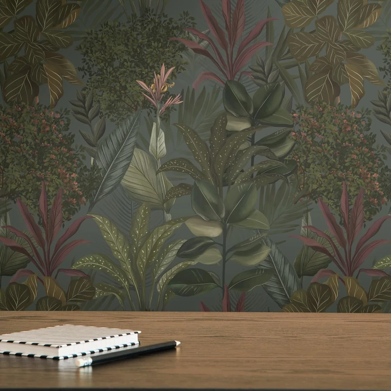 394332 Non-Woven Wallpaper Jungle Dark Green Bordeaux Wallpaper Living Room Bedroom 394332 - Non-Woven Wallpaper Jungle - 10.05 m x 0.53 m for 5.33 m² - Made in Germany