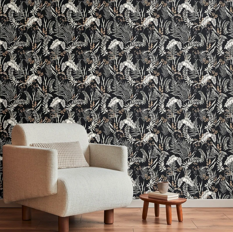 Wallpaper Black White - Wallpaper Living Room Bedroom 394341 - Non-Woven Wallpaper Jungle - 10.05 m x 0.53 m for 5.33 m² - Made in Germany