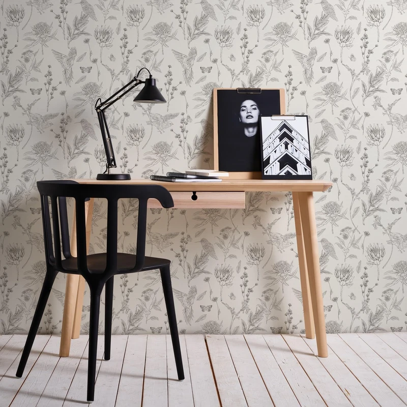 Flower Wallpaper White Black - Wallpaper Living Room Bedroom 394292 - Non-Woven Wallpaper Jungle - 10.05 m x 0.53 m for 5.33 m² - Made in Germany