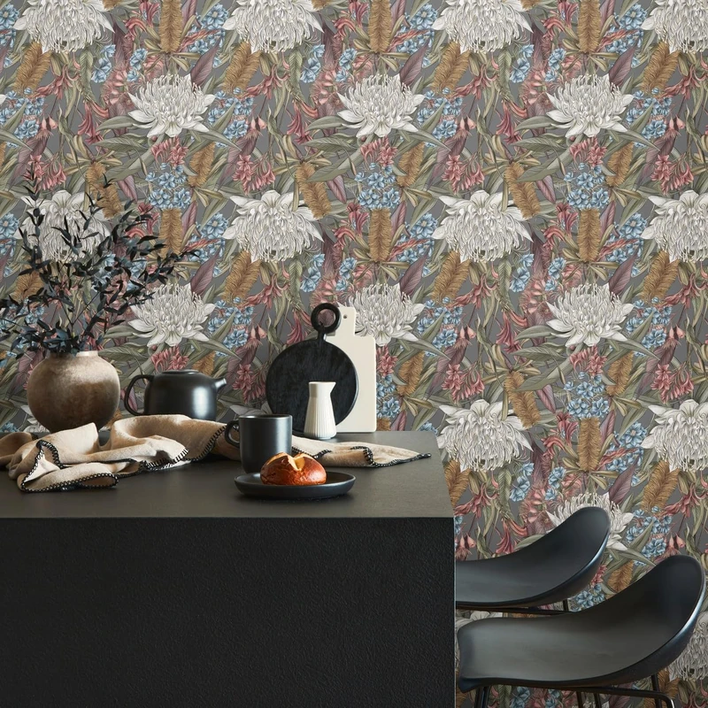 Flower Wallpaper Grey Pink - Wallpaper Living Room Bedroom 394283 - Non-Woven Wallpaper Jungle - 10.05 m x 0.53 m for 5.33 m² - Made in Germany - Image 1