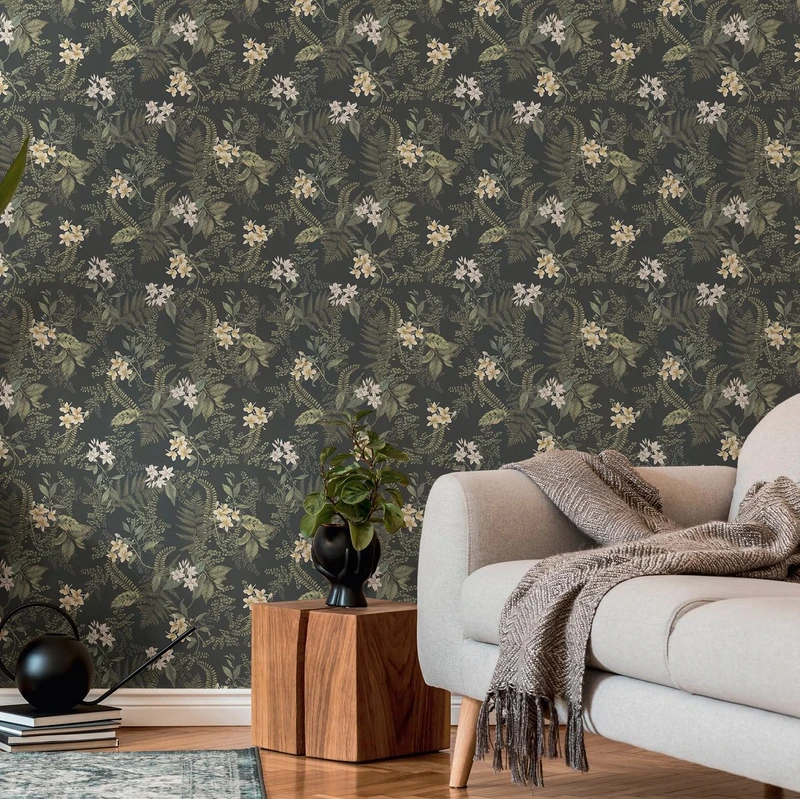 Livingwalls Wallpaper Black Dark Green - Wallpaper Living Room Bedroom 394244 - Non-Woven Wallpaper Floral - 10.05 m x 0.53 m for 5.33 m² - Made in Germany