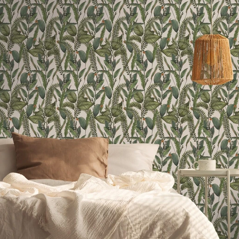 394132 Non-Woven Wallpaper Jungle Cream Green - Wallpaper Living Room Bedroom - Floral Wallpaper - 10.05 m x 0.53 m for 5.33 m² - Made in Germany