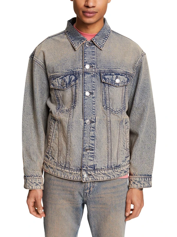 ESPRIT Men's 024ee2g323 Jacket, 903/Blue Light Wash, XS