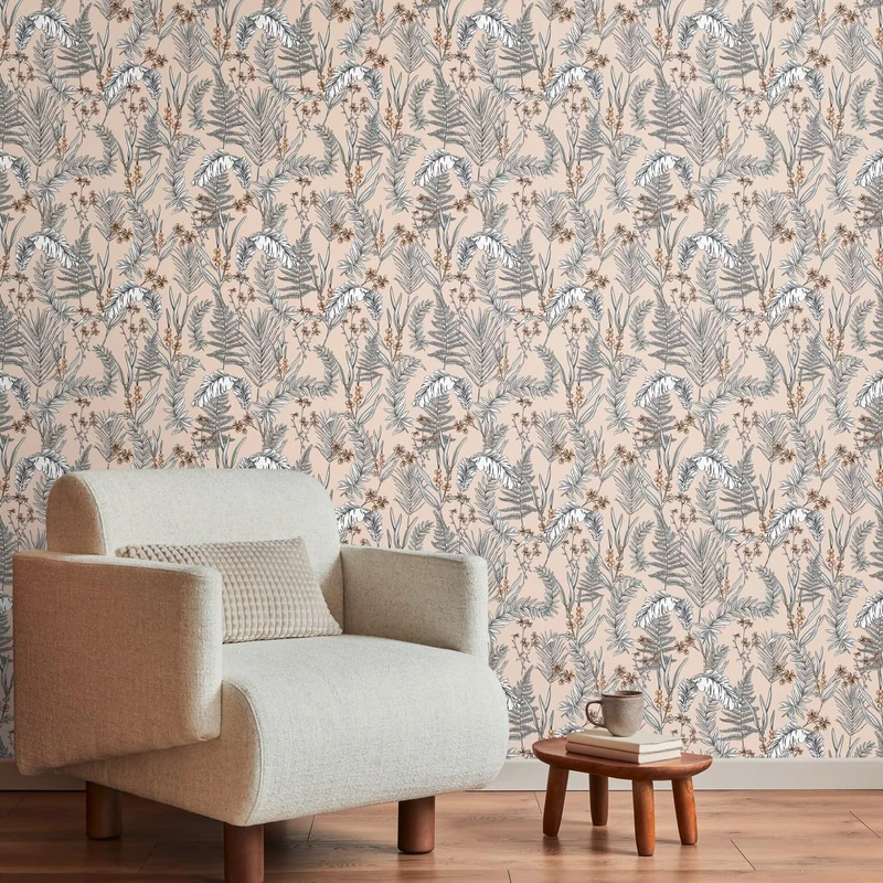 Wallpaper Pink Beige - Wallpaper Living Room Bedroom 394342 - Non-Woven Wallpaper Jungle - 10.05 m x 0.53 m for 5.33 m² - Made in Germany