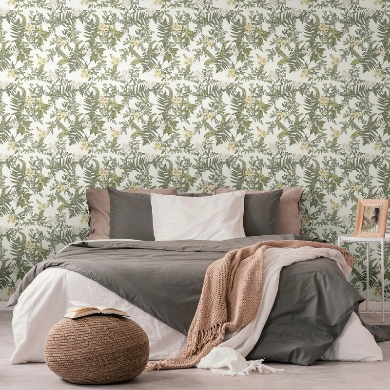 Livingwalls Wallpaper White Dark Green - Wallpaper Living Room Bedroom 394243 - Non-Woven Wallpaper Floral - 10.05 m x 0.53 m for 5.33 m² - Made in Germany