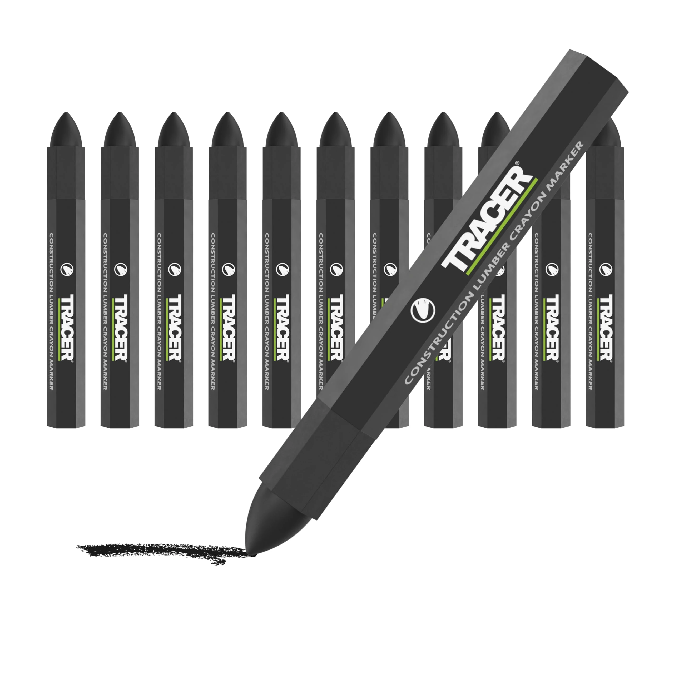 Tracer Construction Lumber Crayon Markers, Pack of 12 - Black. 12 x Black Multi Surface Marking Crayons