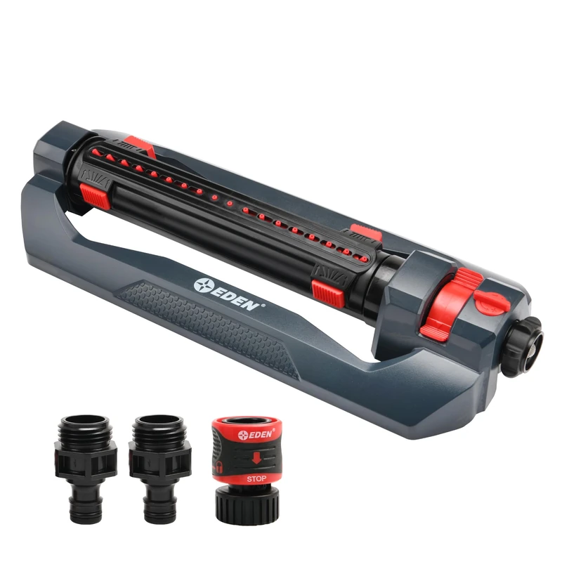 Eden 3-Way Turbo Oscillating Sprinkler for Large Yard and Lawn W/Quick Connector Starter Set-Covers up to 4,000 sq. ft. (Model#94094)