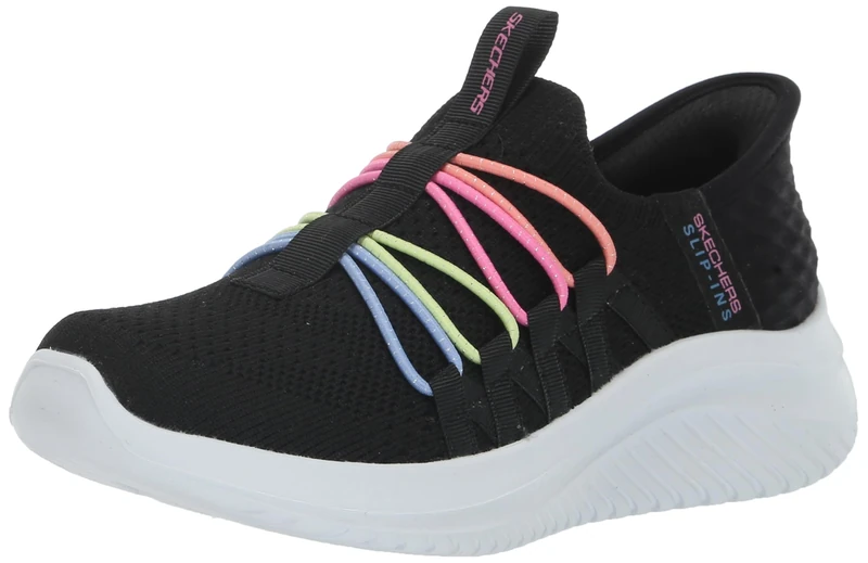 Skechers Girl's Ultra Flex 3.0 Bungee Fun Sneakers, Black Knit/Multi Trim, 11 UK Child