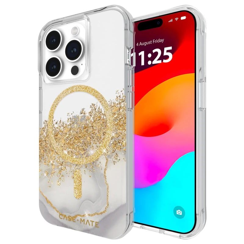 Case-Mate iPhone 15 Pro Case - Karat Marble [12FT Drop Protection] [Compatible with MagSafe] Magnetic Cover with Cute Bling Sparkle for iPhone 15 Pro 6.1", Anti-Scratch, Shock Absorbent, Slim Fit