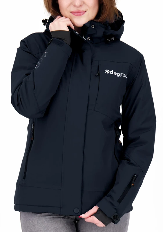 Deproc Active Women's Damen Winterjacke Skijacke abnehmbare Kapuze Gefüttert Wasserdicht Wetterfest Windbreaker Übergangsjacke Parka Rain Jacket, Navy,